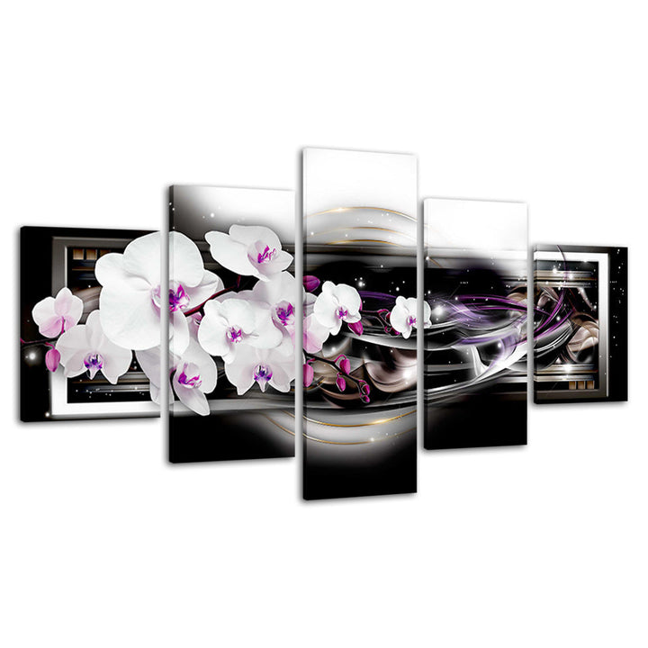 White And Purple Ripple Orchids 5 Piece - Canvas Wall Art Painting | Bowlift