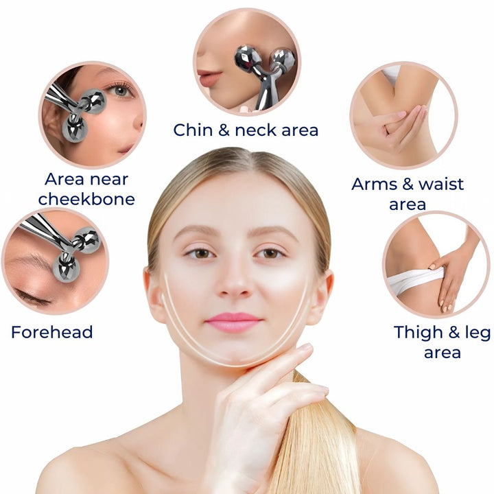 GlowRoller | Face Roller Massager – Depuffing & Lift – Metal Rolling Heads – Daily Spa Facial Bowlift