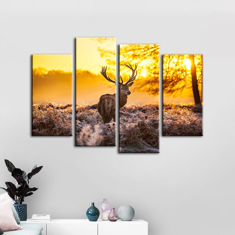 4 Piece Winter Deer at Dawn - Canvas Wall Art Painting | Bowlift