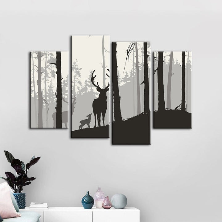 4 Piece Silhouette Deer Family - Canvas Wall Art Painting | Bowlift