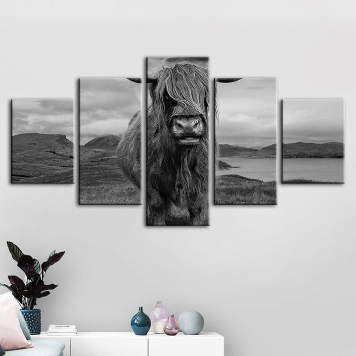 5 Piece Black and White Cow - Canvas Wall Art Painting | Bowlift
