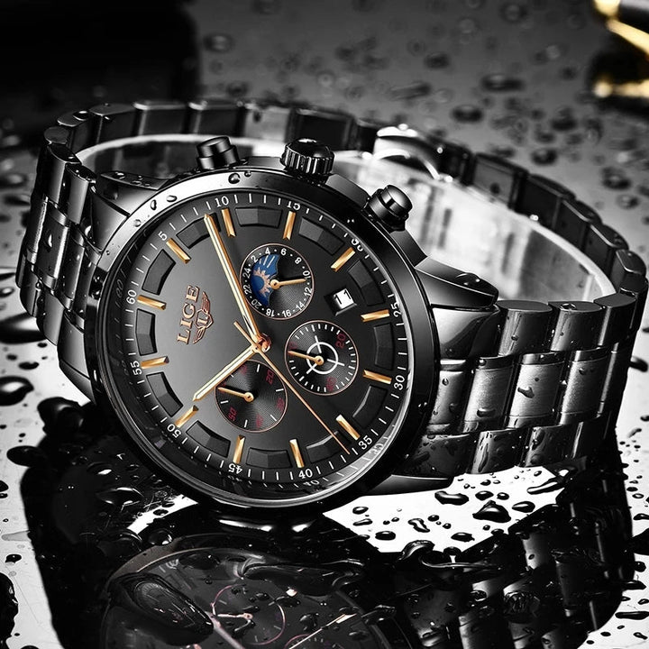 BowLift | VanguardTime | Military Black Steel Watch – Sleek & Sophisticated