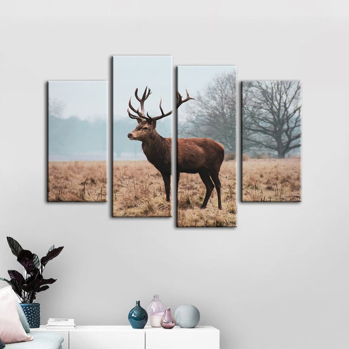4 Piece Regal Deer in the Plains - Canvas Wall Art Painting | Bowlift