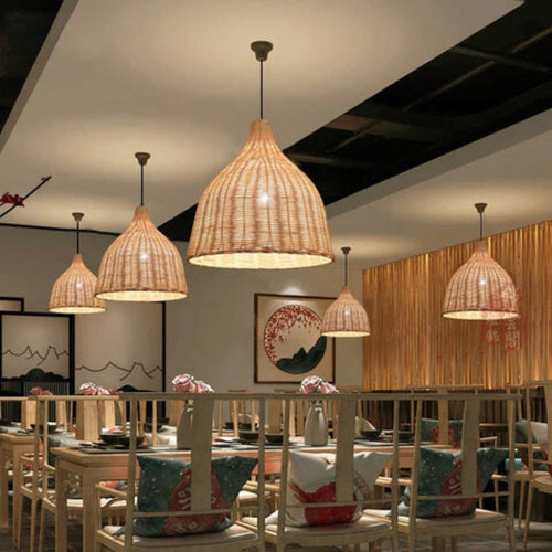 RusticGlow - Woven Rattan Pendant Light Bowlift