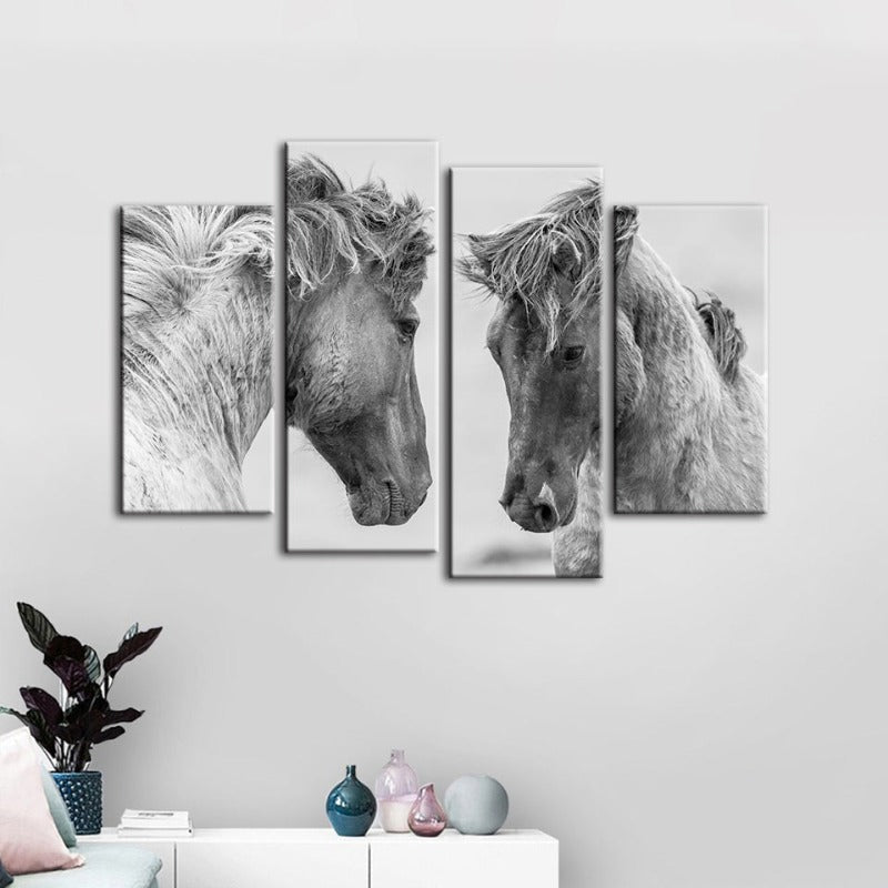 4 Piece Two White Horses - Canvas Wall Art Painting | Bowlift