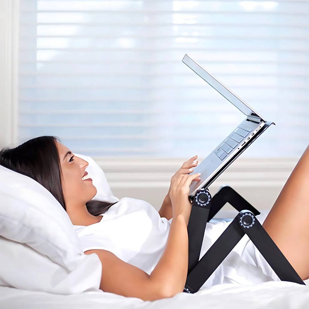 ErgoElevate Adjustable Laptop Stand | for Bed - Couch - Desk - Cooling Function for Comfort and Productivity Bowlift