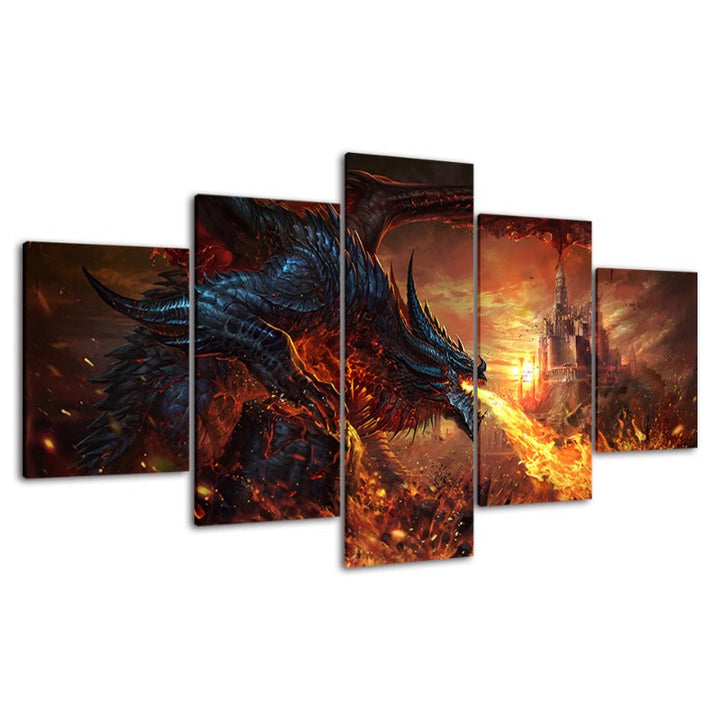 Dragon And Castle - 5 Piece Canvas Wall Art Painting | Bowlift