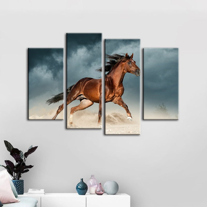 4 Piece Brown Horse in Desert - Canvas Wall Art Painting | Bowlift