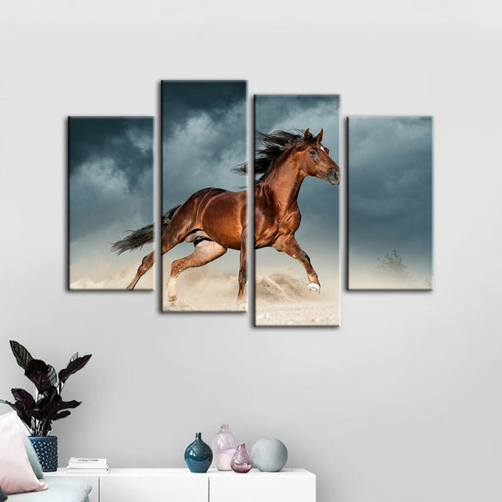 4 Piece Brown Horse in Desert - Canvas Wall Art Painting | Bowlift