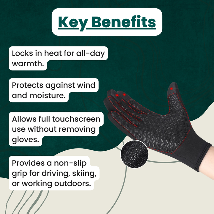 BowLift | Warm Waterproof Gloves: Thermal Gloves with Touch Screen | Biking, Golf, Raynaud's, and Winter Sports