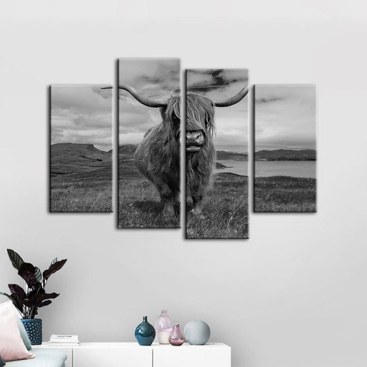 4 Piece Black And White Cow - Canvas Wall Art Painting | Bowlift