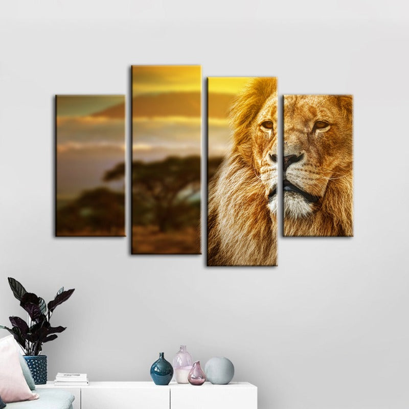 4 Piece Unamused Lion - Canvas Wall Art Painting | Bowlift