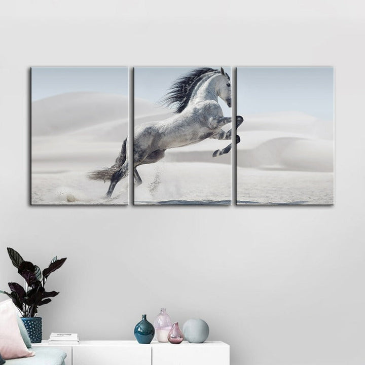 Jumping White Horse-Canvas Wall Art Painting 3 Pieces | Bowlift