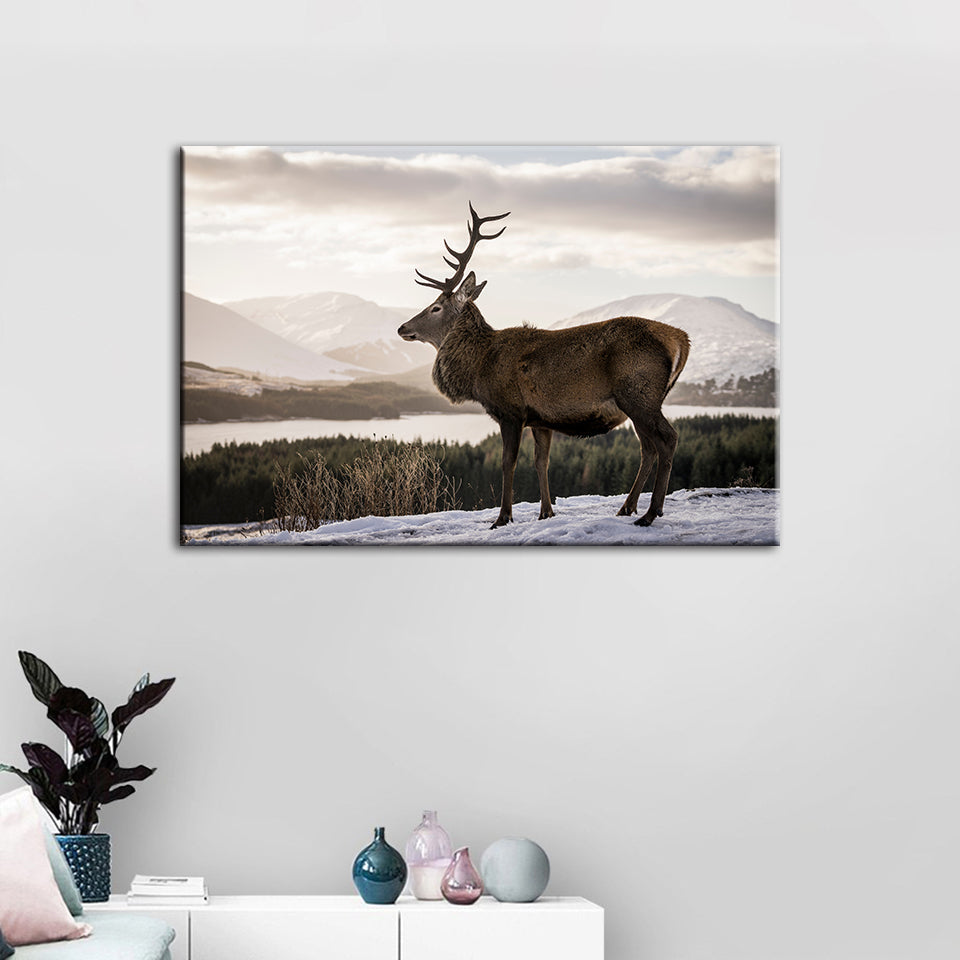 Somber Winter Deer - Canvas Wall Art Painting | Bowlift