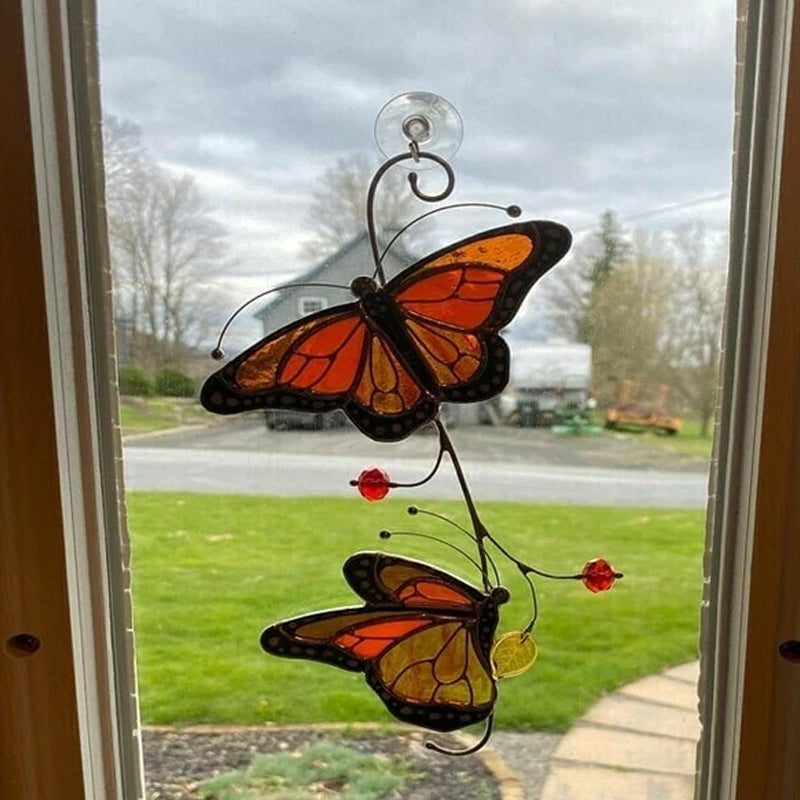 Stained Monarch Butterfly Glass Window Decor | Bowlift