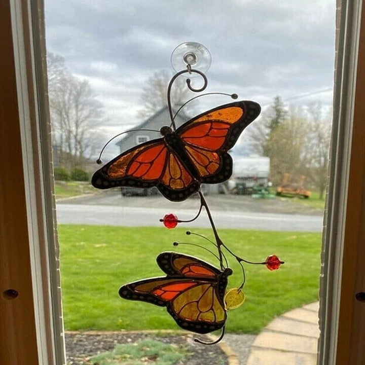 Stained Monarch Butterfly Glass Window Decor | Bowlift