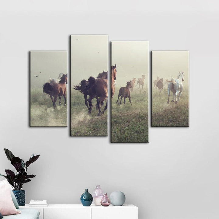 4 Piece Running Horses - Canvas Wall Art Painting | Bowlift