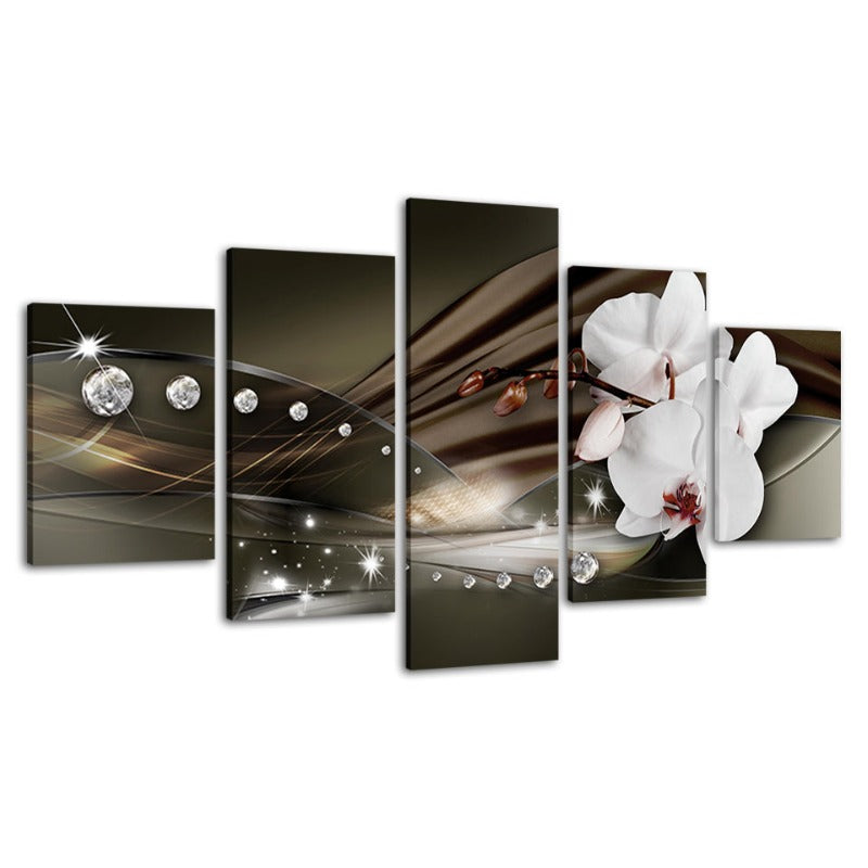 5 Piece Black Background Maroon Hue White Flower | Bowlift