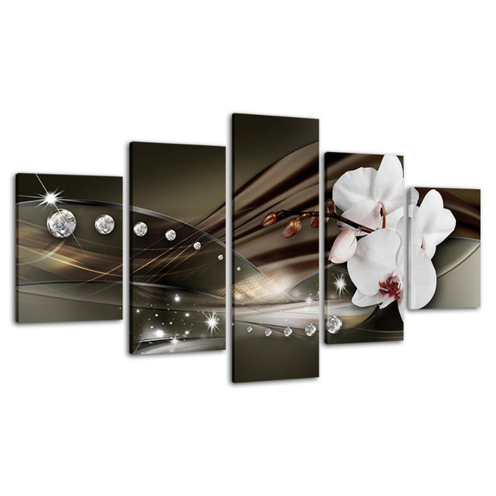 5 Piece Black Background Maroon Hue White Flower | Bowlift