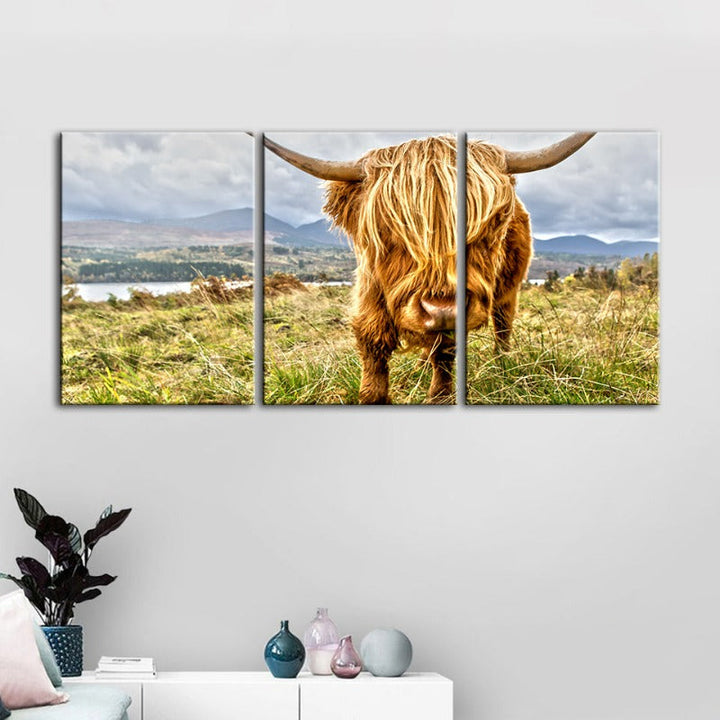 Cute Wild Cow-Canvas Wall Art Painting 3 Pieces | Bowlift