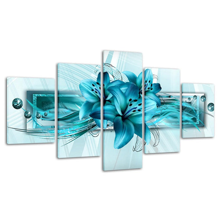 5 Piece Blue Tulip Flower - Canvas Wall Art Painting | Bowlift