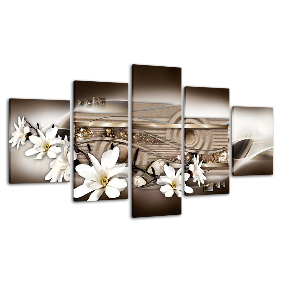 Sand Backed White Magnolias 5 Piece - Canvas Wall Art Painting | Bowlift