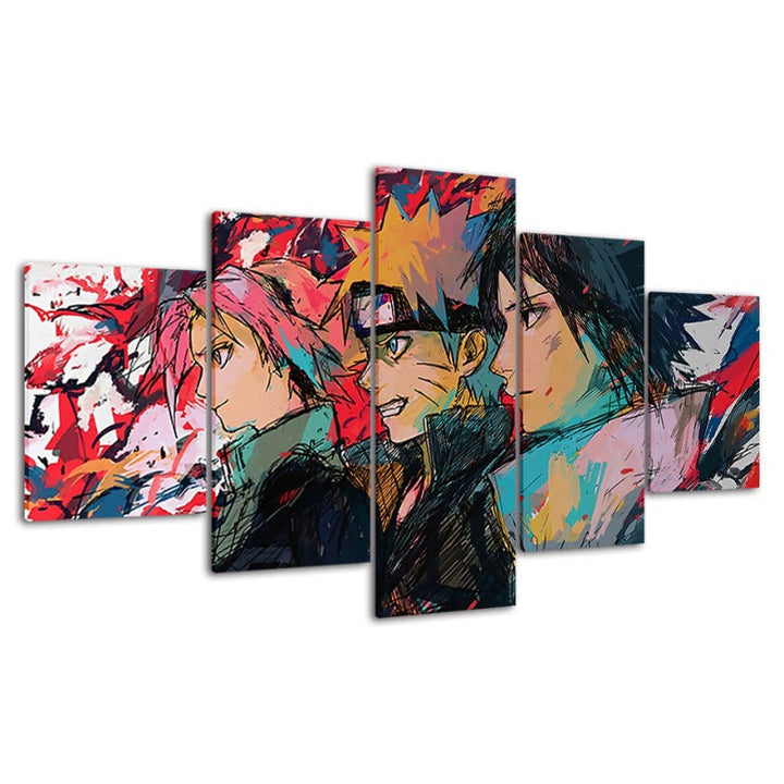 Naruto Anime Drawing- 5 Piece Canvas Wall Art Painting | Bowlift
