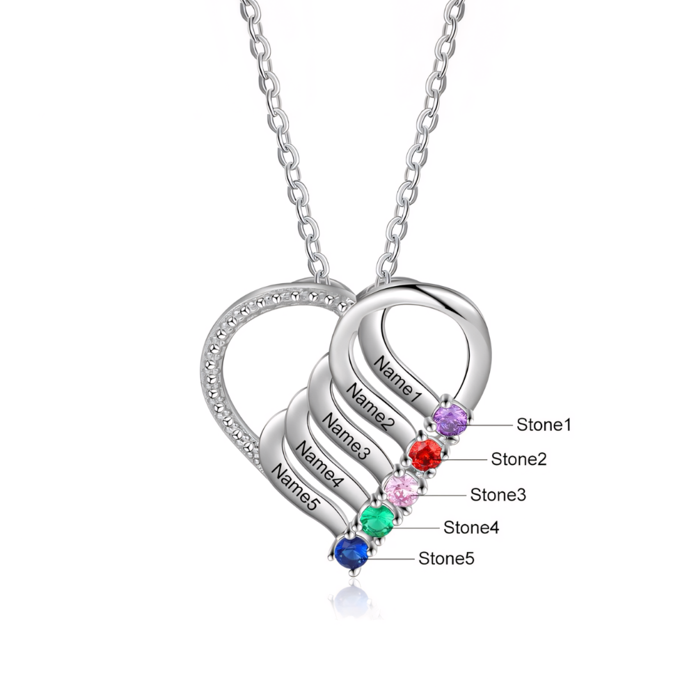 BowLift | Personalized Name & Birthstone Heart Striped Pendant Necklace