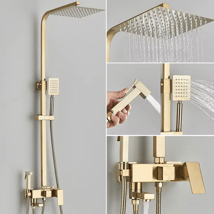 BowLift | RainFlow Luxe Rain Shower Set – adjustable brass shower fixture with 4 functions