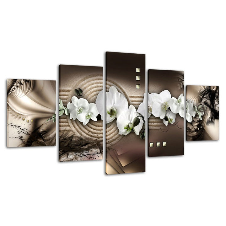 5 Piece Abstract White Flower - Canvas Wall Art Painting | Bowlift
