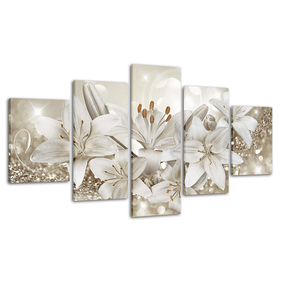 Glittering White Lilies 5 Piece - Canvas Wall Art Painting | Bowlift