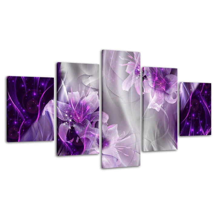5 Piece White & Purple Magical Flower - Canvas Wall Art Painting | Bowlift