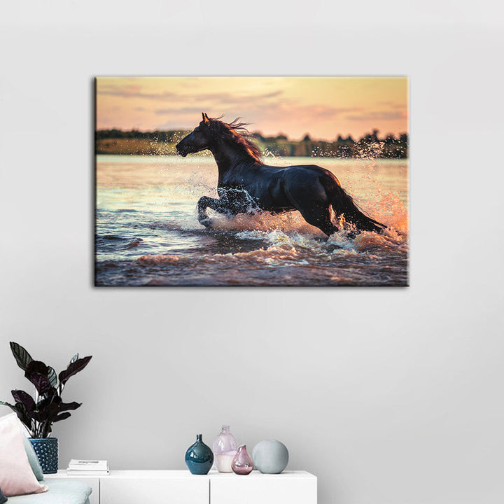 Running Horse in Water- Canvas Wall Art Painting | Bowlift