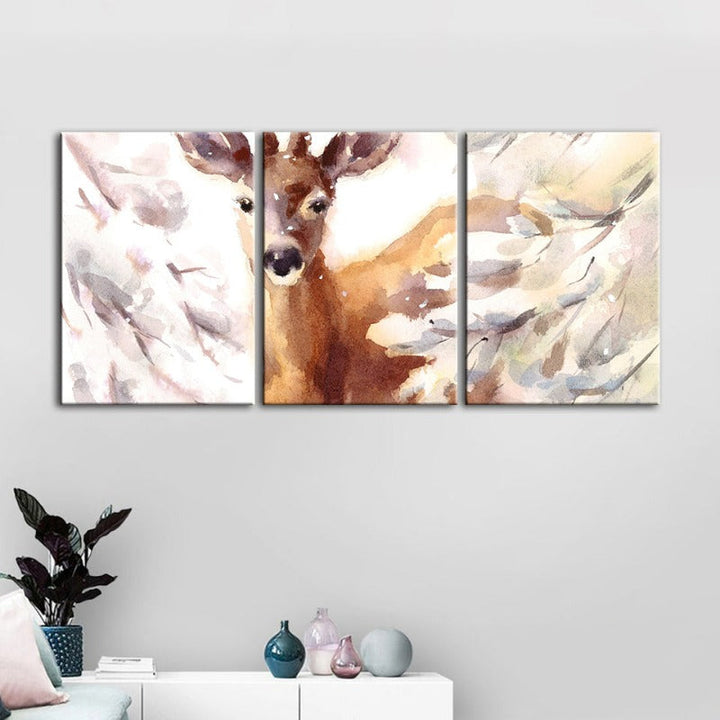 Young Elegant Deer-Canvas Wall Art Painting 3 Pieces | Bowlift