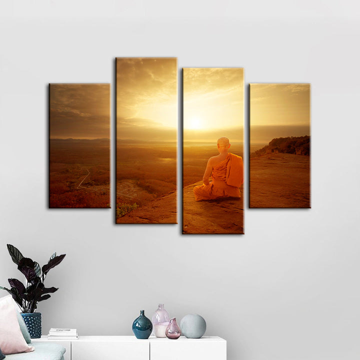 4 Piece Tranquil Cliffside Sunset  - Canvas Wall Art Painting | Bowlift