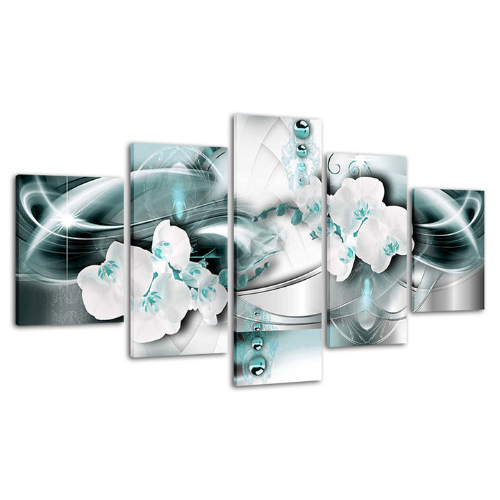Viridian Green And White Orchids 5 Piece - Canvas Wall Art Painting | Bowlift