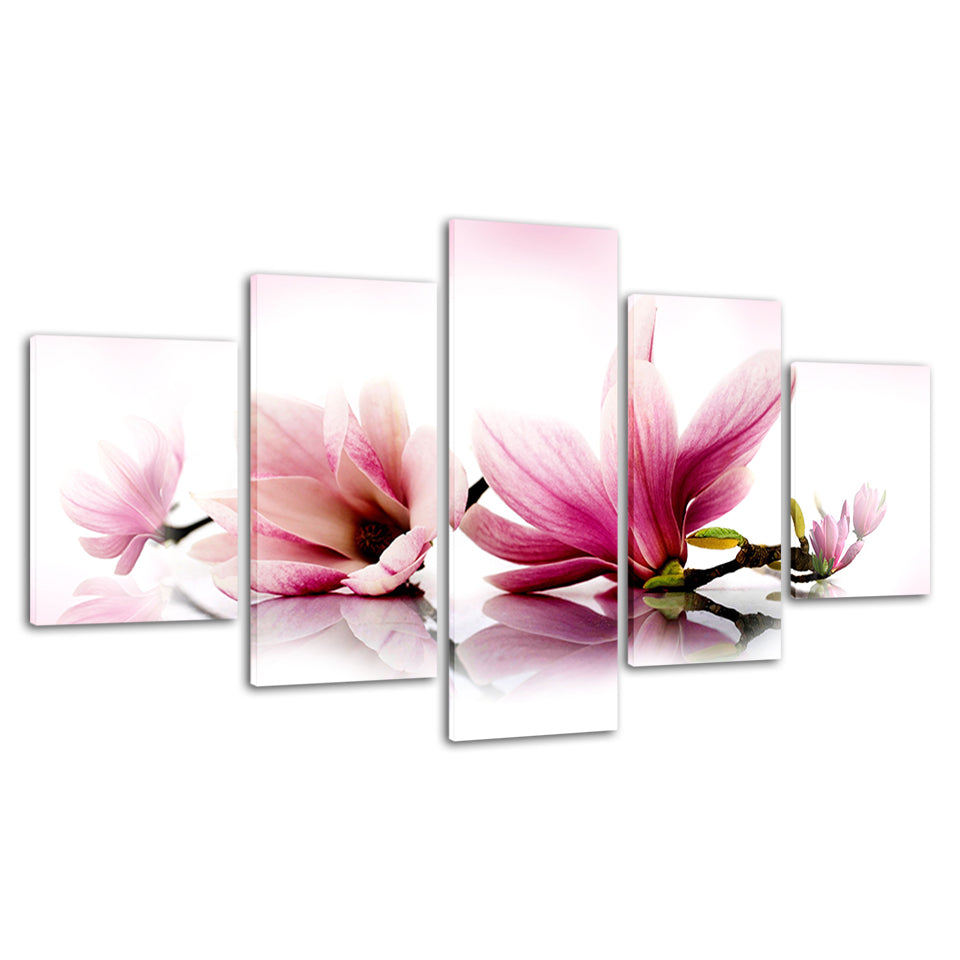 Tranquil Pink Magnolia Branches 5 Piece - Canvas Wall Art Painting | Bowlift