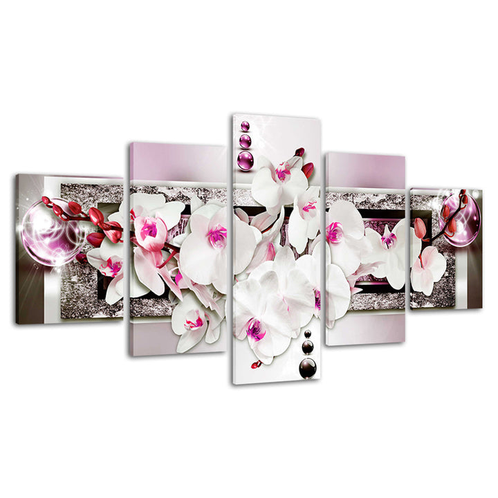 Stunning White And Pink Orchids 5 Piece - Canvas Wall Art Painting | Bowlift