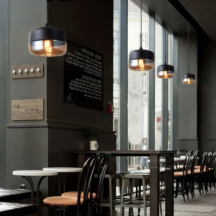 BowLift | Hand-Blown Glass & Wood Pendant Light Adjustable
