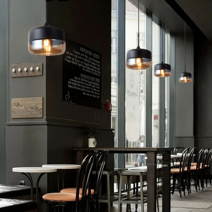 BowLift | Hand-Blown Glass & Wood Pendant Light Adjustable