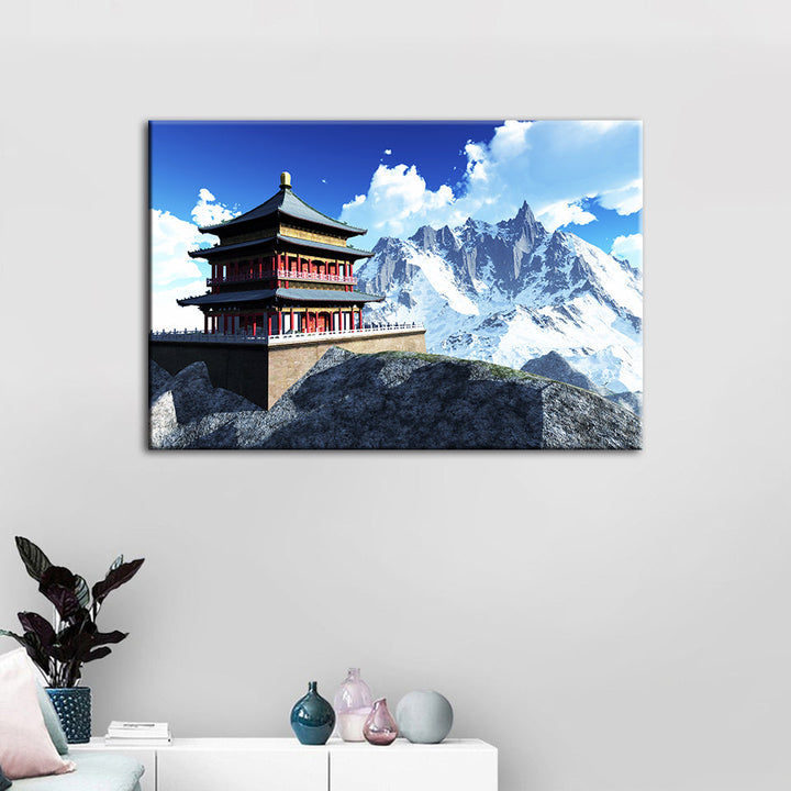 Temple In The Mountains - Canvas Wall Art Painting | Bowlift