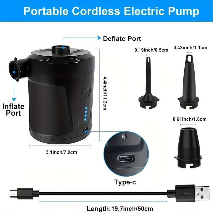 BowLift | Electric Air Pump AirTrek Mini | USB Rechargeable & Cordless | Compact & Sturdy | For Air Mattresses & Outdoor