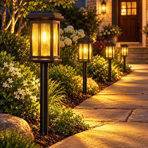 Outdoor Solar Pathway Stake Lantern Set Bowlift