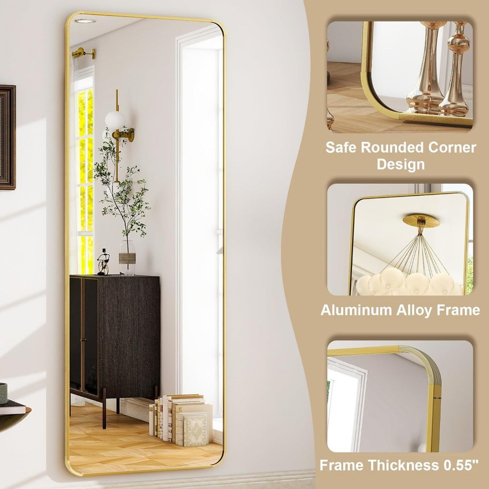 BowLift | Elegant Gold Aluminum Frame Full Length Mirror with Stand