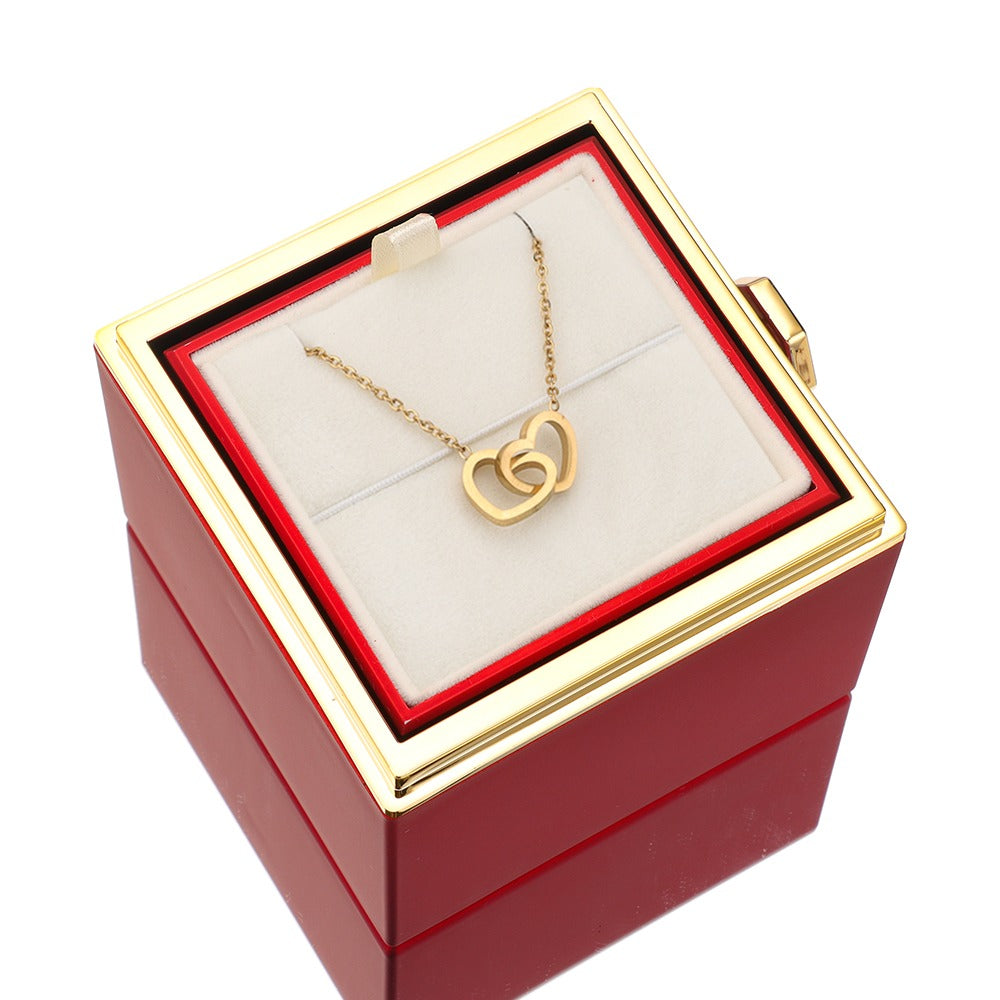 BowLift | Lunavia Jewelry Box with Eternal Rose and Heart Necklace – 14k White Gold & 18k Gold Finish