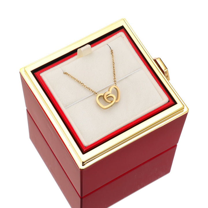 BowLift | Lunavia Jewelry Box with Eternal Rose and Heart Necklace – 14k White Gold & 18k Gold Finish