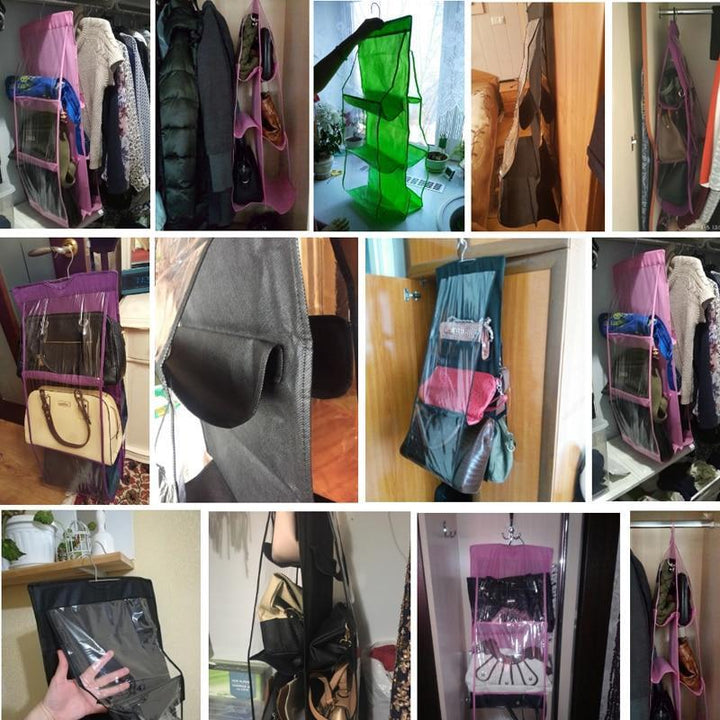 BowLift | Hanging Handy Handbag Organizer 6 Pocket Transparent Storage Wardrobe