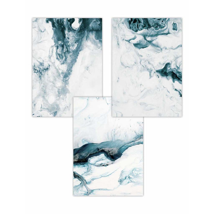 Abstract Turquoise and White Set of 3 Wall Art Prints | Bowlift