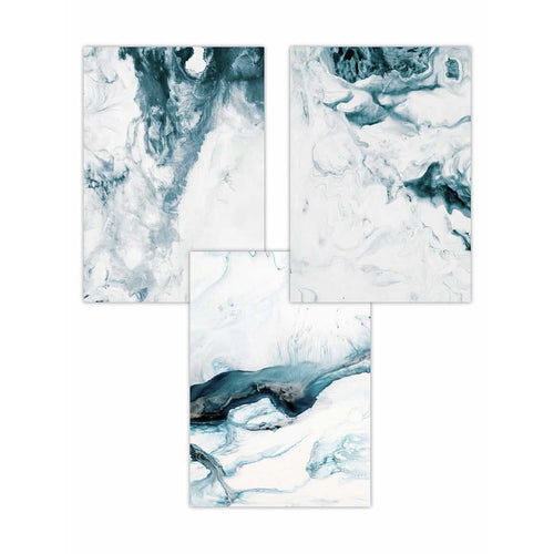 Abstract Turquoise and White Set of 3 Wall Art Prints | Bowlift