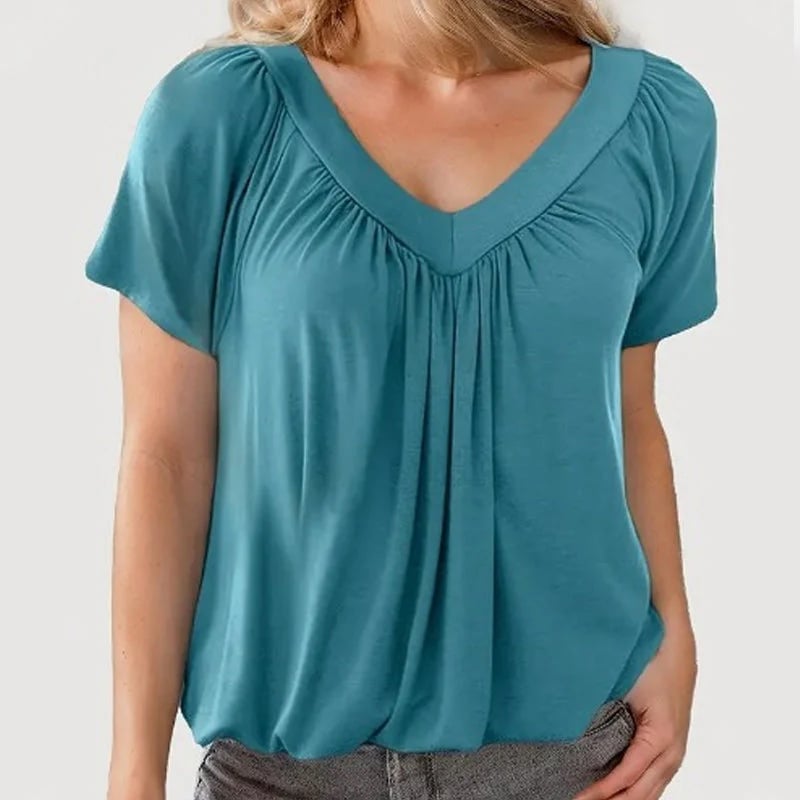 BowLift | Women's Casual Pleated V-Neck Short-Sleeve Top
